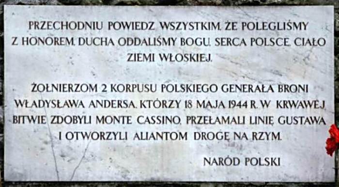 Tablica pami�tkowa na 'Pomniku Monte Cassino' w Warszawie